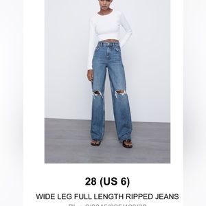 Zara Ripped Wide Leg Jeans